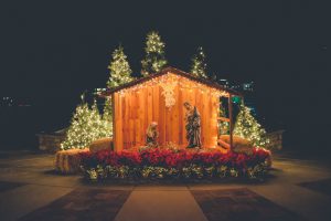 nativity outdoor decor during night time